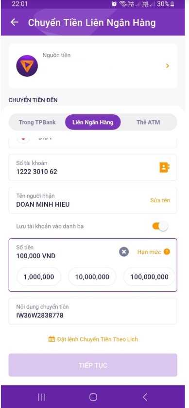 Thực hiện chuyển tiền theo mã codepay cổng game cung cấp