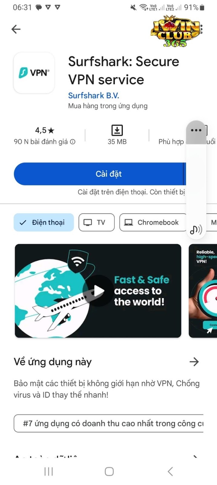 Nhấn cài đặt ứng dụng Surfshark VPN